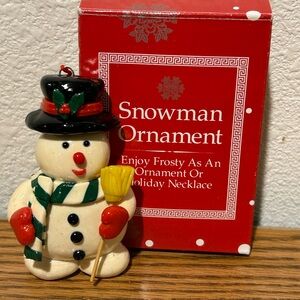 Festive Vintage Snowman Ornament with Red and Green Accents